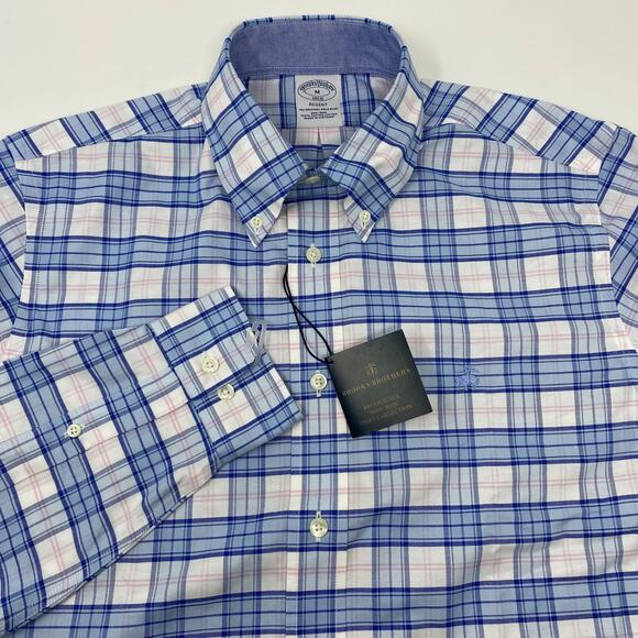 Brooks Brothers Blue and Pink Plaid Casual Button Down Shirt - Picture 1 of 6